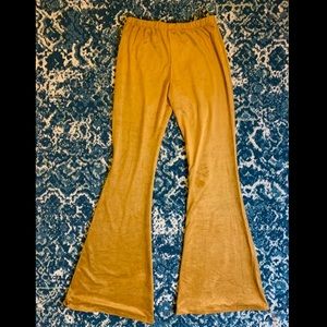 Boho camel faux suede flare bell bottom pull on legging pants